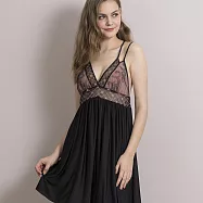 【皮爾卡登】典雅復古牛奶絲薄紗連身睡衣黑