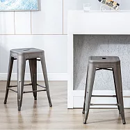 E-home Vali瓦力工業風可堆疊金屬吧檯椅-高61cm-槍色