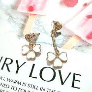 【Ada】韓國流行不對襯三葉幸運草愛心水鑽垂墜耳環 金色