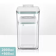 ANKOU LIFE安酷生活2000+900ml一鍵搞定全防漏萬用保鮮密封罐(2件組)(附贈一組勺子+掛具 )