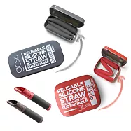 【美國GoSili鉑金矽膠】口袋組+切口器❚2組入❚ 紅灰拍檔 (環保吸管 矽膠吸管 總代理公司貨)