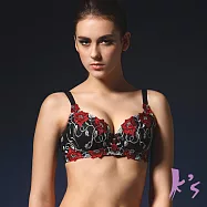 【K&rsquo;s 凱恩絲】專利蠶絲機能集中質感大花蕾絲內衣(mo2款)36/80B黑色