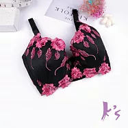 【K’s 凱恩絲】有氧蠶絲甜美花刺繡深V包覆黑色內衣B7701款34/75D黑色