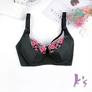 【K’s 凱恩絲】有氧蠶絲綻放花語集中包覆黑色內衣B10401款36/80D黑色