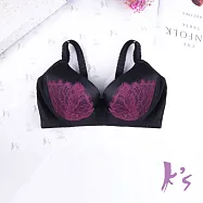 【K’s 凱恩絲】有氧蠶絲親膚葡萄紫蕾絲美胸黑色內衣B09款36/80D黑色