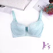 【K’s 凱恩絲】有氧蠶絲透清水藍金蔥花蕾絲內衣B71款34/75A水藍色