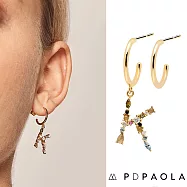 PD PAOLA 西班牙時尚潮牌 金色字母耳環 彩鑽耳環 925純銀鑲18K金 K