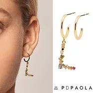 PD PAOLA 西班牙時尚潮牌 金色L字母耳環 彩鑽耳環 925純銀鑲18K金