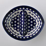 波蘭陶 藏青小卉系列 二格分隔盤 18x15cm 波蘭手工製