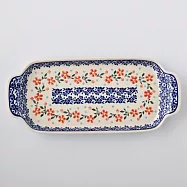 波蘭陶 藍印紅花系列 托盤 15x33.4 cm 波蘭手工製