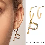 PD PAOLA 西班牙時尚潮牌 金色字母耳環 彩鑽耳環 925純銀鑲18K金 P