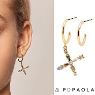 PD PAOLA 西班牙時尚潮牌 金色字母耳環 彩鑽耳環 925純銀鑲18K金 X