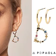 PD PAOLA 西班牙時尚潮牌 金色字母耳環 彩鑽耳環 925純銀鑲18K金 D D