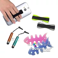 手機 平板通用 (2入)迷你觸控筆+(2入)手持防滑彈力帶+(2入)魚骨整線器