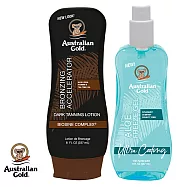 Australian Gold金色澳洲【助曬保養組】急速黝黑助曬乳液+沁涼蘆薈曬傷急救凝膠