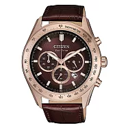 CITIZEN 光動能撼動世界計時三眼腕錶-咖啡