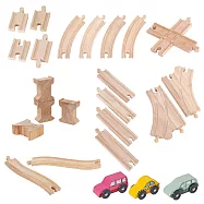 【台灣Mentari】短+長/彎+交叉路口+橋墩+分叉+坡度軌道+都市小車8入組(入門款-火車軌道配件)