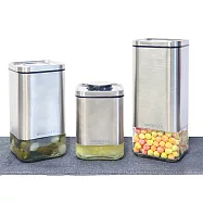 ANKOU LIFE安酷生活600ml*1+980ml*1+1340ml*1【方形不鏽鋼玻璃】一鍵搞定全防漏萬用保鮮密封罐(三件組)