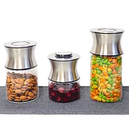 ANKOU LIFE安酷生活440ml*1+990ml*1+1300ml*1【圓形不鏽鋼玻璃】一鍵搞定全防漏萬用保鮮密封罐(三件組)