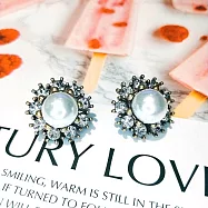 【Ada】歐美流行經典巴洛克華璀璨鑽石大珍珠造型耳針耳環 貼耳耳環 珍珠耳環