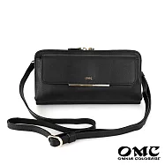 【OMC】時尚名模收納式兩用牛皮手拿包(黑色)