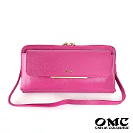 【OMC】時尚名模收納式兩用牛皮手拿包(玫紅)