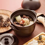 【陸寶陶鍋】洋風雙層蓋陶鍋 2號 2.6L 細熬慢燉藥膳 陶鍋米飯美味 煲湯燉鍋 鎖住水份留住美味(禪風黑)