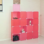 【H&R安室家】16格16門收納櫃-12吋百變收納櫃/組合櫃-HP59桃花紅