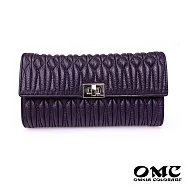 【OMC】11卡1照立體抓皺轉扣牛皮長夾(紫色)