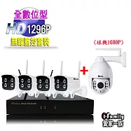 【宇晨I-Family】免施工/免設定1296P八路式4槍機+1球機鏡頭無線監視錄影套裝組