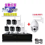 【宇晨I-Family】免施工/免設定1296P八路式5槍機+1球機無線監視錄影套裝組
