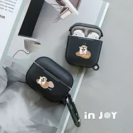 INJOYmall for AirPods Pro 微笑柯基 保護套 TPU收納盒 附掛勾 黑色款