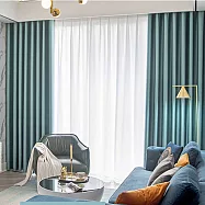 【巴芙洛】北歐復古輕奢仿真絲高密度加厚遮光窗簾(1窗2片組合/抗UV/掛勾拉摺/穿桿/降溫)-仿真絲水湖藍