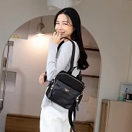 La Poche Secrete後背包 輕盈時尚真皮尼龍2WAY後背包-百搭黑