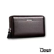 Desir男士牛皮多功能商務拉鍊手拿手機錢包咖啡