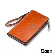 Desir歐美男士拉鍊皮夾長夾淺咖