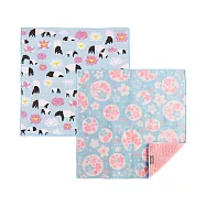 日本 +ima有機棉方巾〈森林動物系列〉春日櫻花+馬來膜x睡蓮二入組