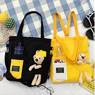 韓版大容量可愛熊學生單肩雙肩帆布袋女潮包書包黃色