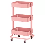 【ikloo】工業風質感三層收納推車(多色可選) 粉色