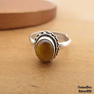 手工製作。蛋面虎眼石925純銀戒指.可調整戒圍