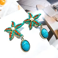 【Ada】夏日之風海灘海星珍珠造型夾式耳環 耳夾 夾式耳環 無耳洞