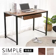 【誠田物集】工業風寬110cm雙插座附1大抽加粗鐵管書桌/工作桌/電腦桌(2色選)集成木紋+黑鐵管