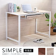 【誠田物集】工業風寬110cm雙插座附1大抽加粗鐵管書桌/工作桌/電腦桌(2色選)漂流木紋+白鐵管