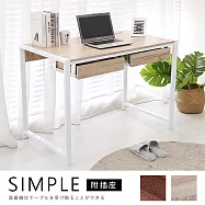 【誠田物集】工業風寬110cm雙插座附2小抽加粗鐵管書桌/工作桌/電腦桌(2色選)漂流木紋+白鐵管