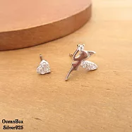 小天使與愛心鑲鑽不對稱純銀耳環 (925純銀外鍍專櫃級正白K)