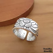 保平安.外蓮花內心經S999足銀純銀戒指.開口式.較大尺寸