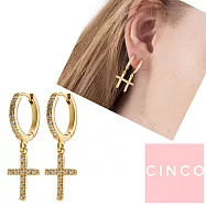 CINCO 葡萄牙精品 Sascha earrings white 鑲鑽十字架耳環 925純銀鑲24K金色X白色