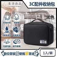 生活良品-韓版3C配件耐磨防潑水耐碰撞大容量多功能可調式分隔收納包1入/袋 黑色