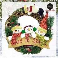 摩達客耶誕-13吋聖誕雪人家族麻布樹藤花圈