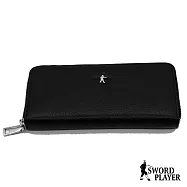 【SWORD PLAYER】經典牛皮拉鏈真皮男用長夾-黑